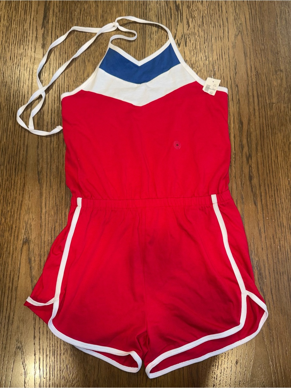 Red Chevron-Trim Halter Romper